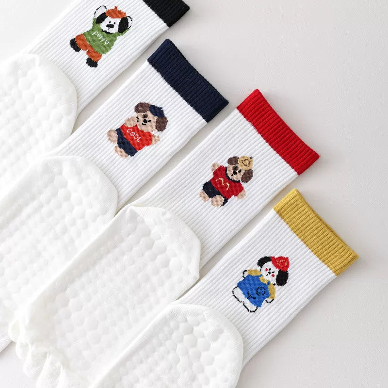 Findszx | Women’s Cartoon-Style Mid-Calf Five-Toe Yoga Socks with Grip for Pilates & Indoor Fitness