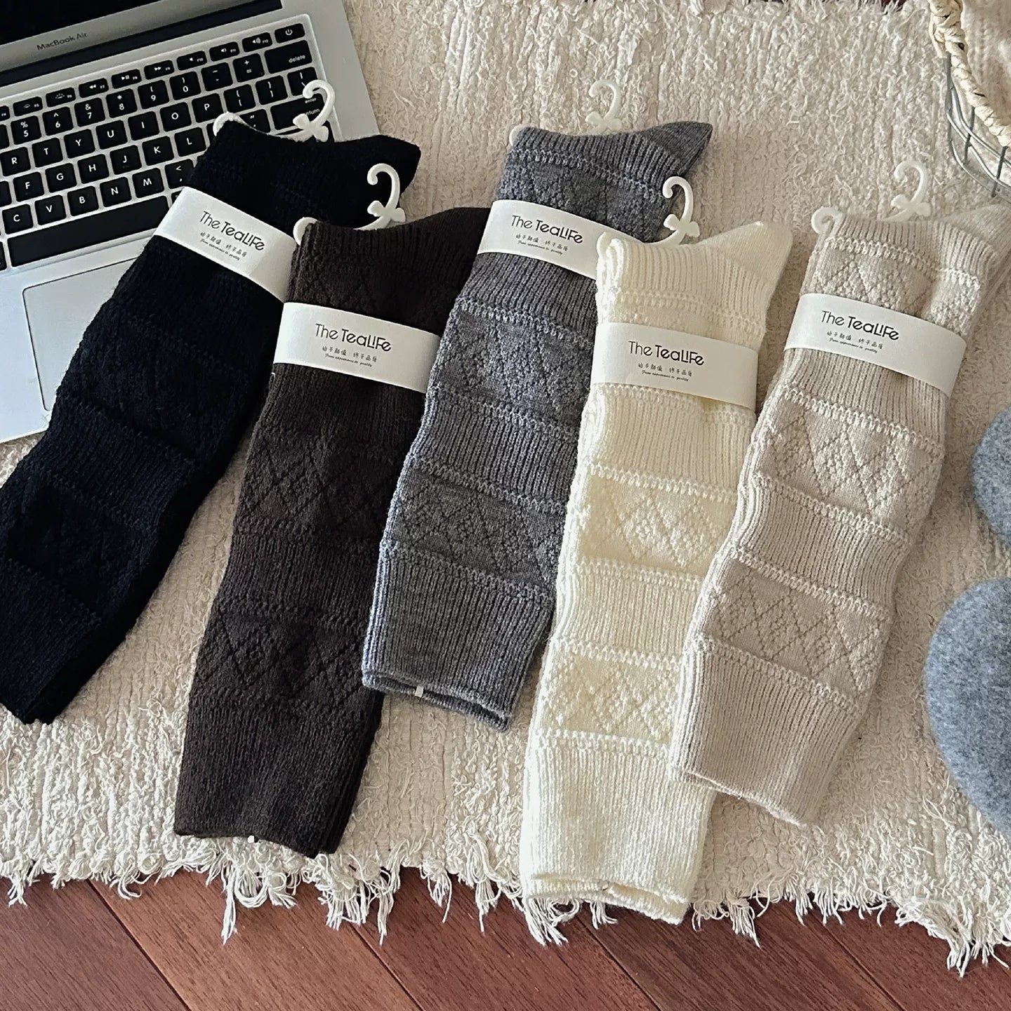 Findszx | Textured Diamond-Pattern Calf Socks for Women, Soft Knit Design, Autumn & Winter Daily Wear
