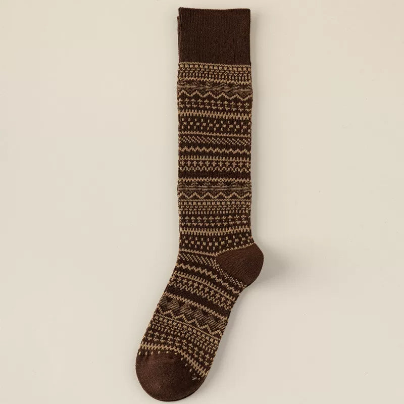 Findszx | Women’s Retro-Inspired High Cotton Socks with Double-Knit Design for Autumn & Winter Wear