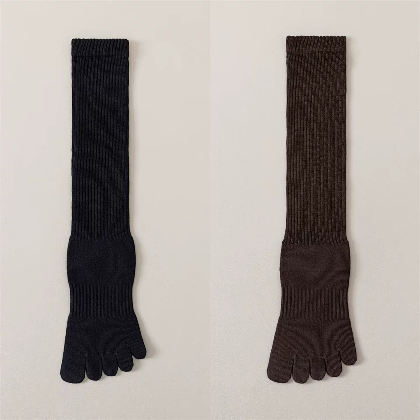 Findszx | Women’s Split-Toe Long Calf Socks in Warm Neutral Tones for Spring & Autumn Styling