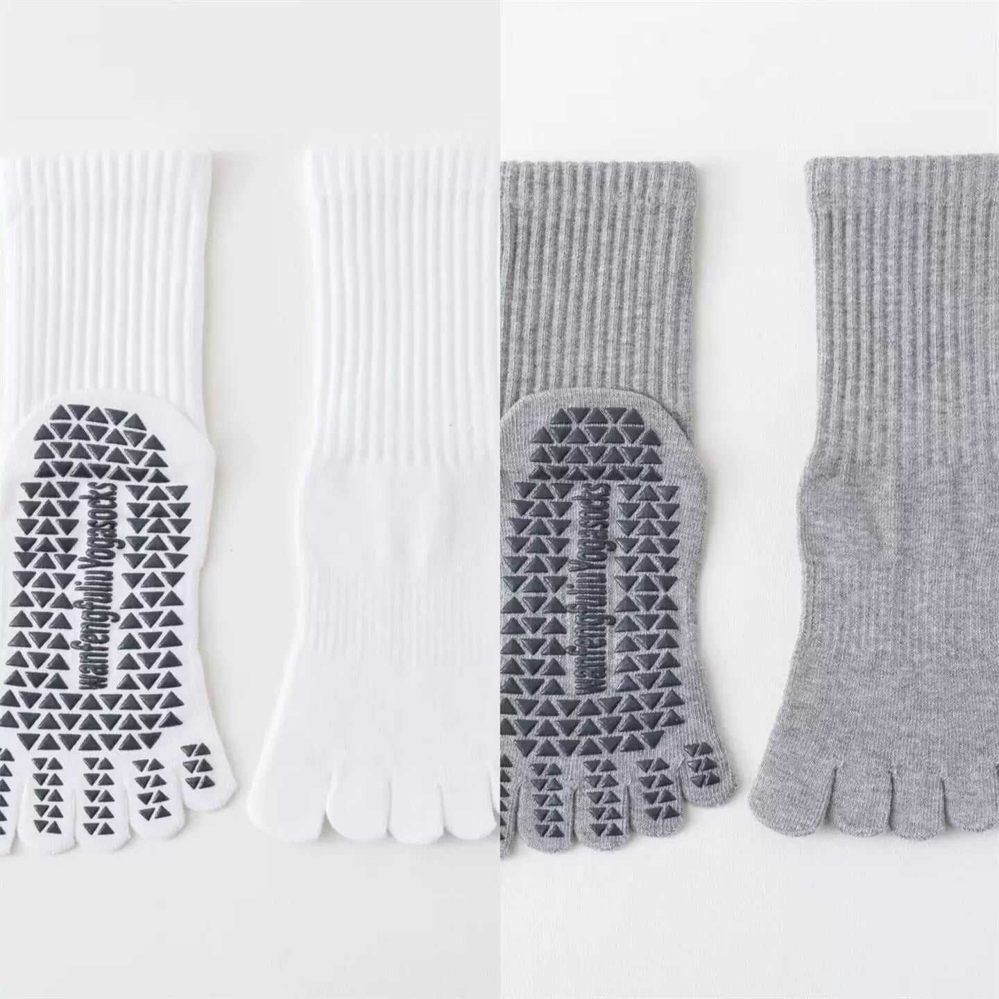 Findszx | Women’s Solid Color Mid-Calf Five-Toe Yoga Socks with Grip for Pilates & Indoor Fitness