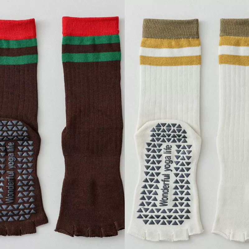 Findszx | Women’s Open-Toe Mid-Calf Five-Toe Yoga Socks with Grip for Pilates, Dance & Indoor Fitness