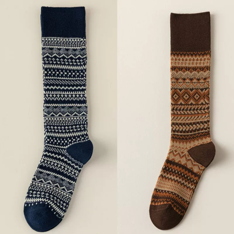 Findszx | Women’s Retro-Inspired High Cotton Socks with Double-Knit Design for Autumn & Winter Wear