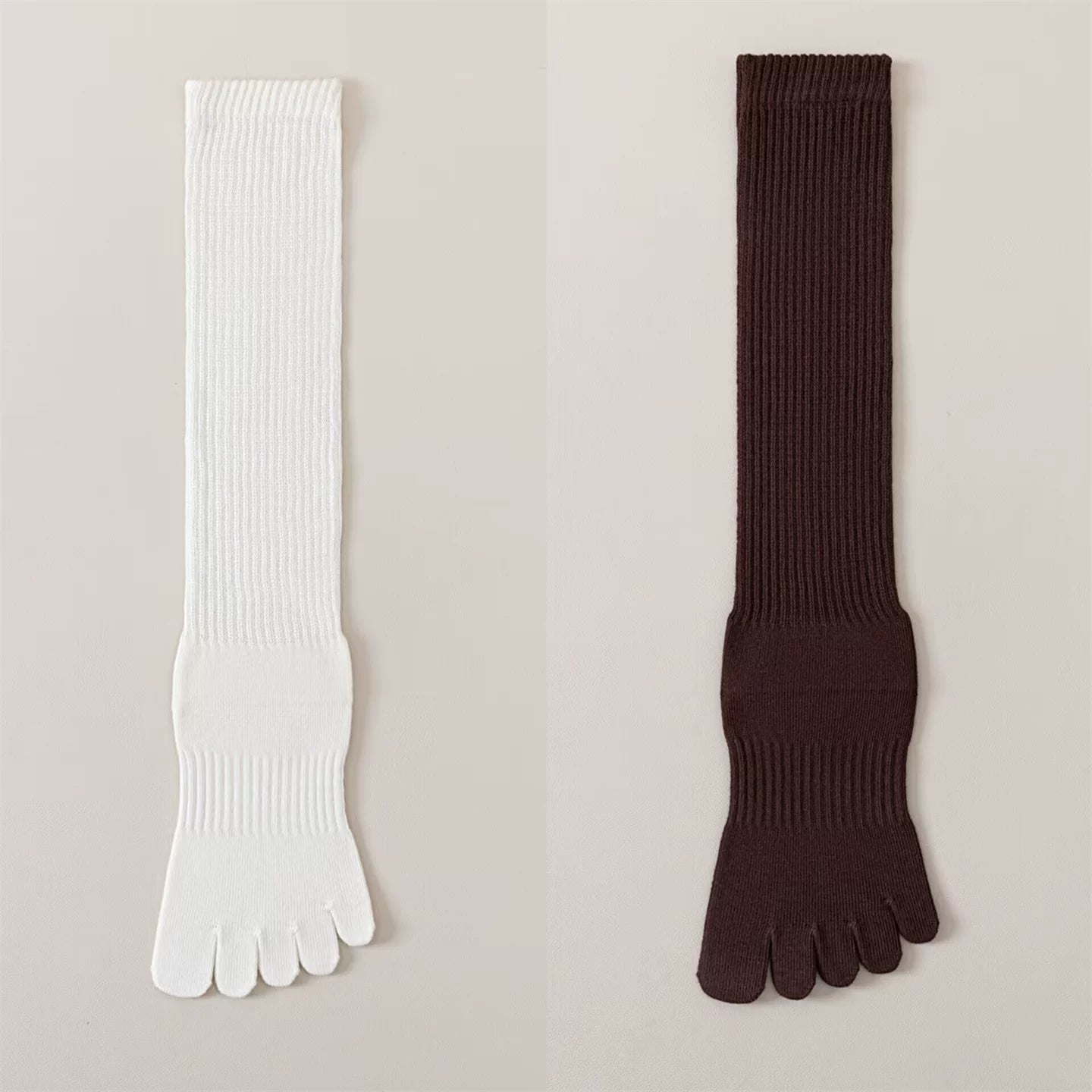 Findszx | Women’s Split-Toe Long Calf Socks in Warm Neutral Tones for Spring & Autumn Styling