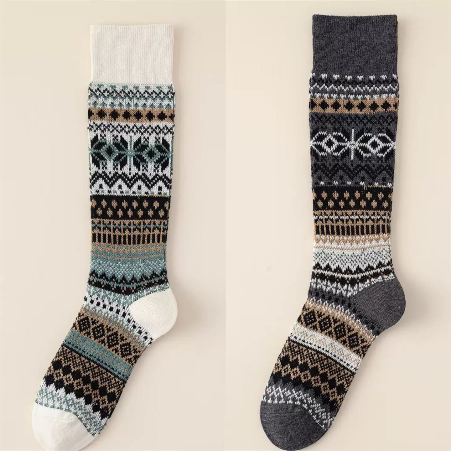 Findszx | Women’s Double-Knit Calf Cotton Socks in Warm Neutral Tones for Autumn & Winter Wear