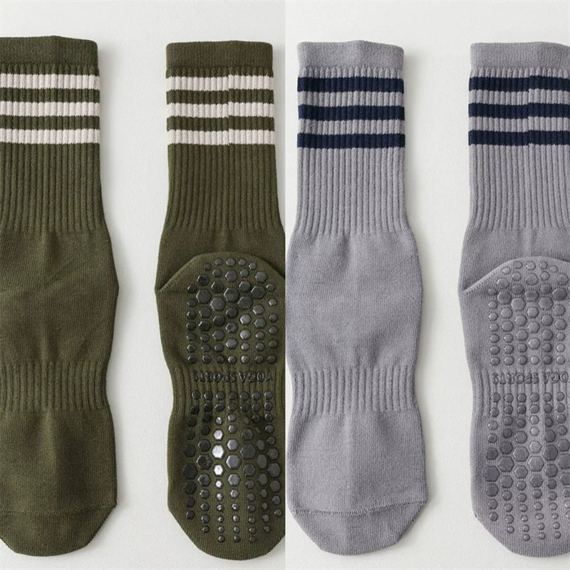 Findszx | Women’s Striped Mid-Calf Yoga Socks with Grip for Pilates, Barre & Indoor Training