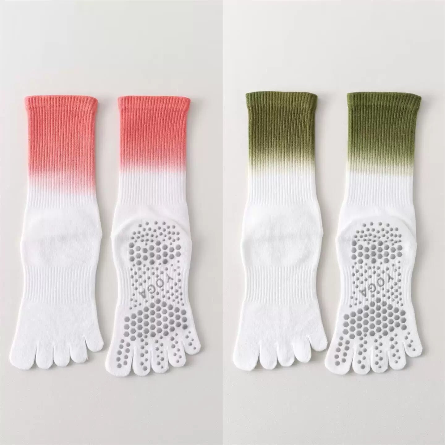 Findszx | Women’s Gradient Mid-Calf Five-Toe Yoga Socks with Grip for Pilates, Dance & Indoor Fitness