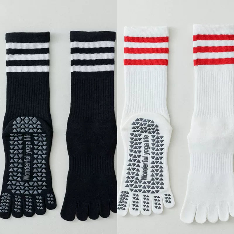 Findszx | Women’s Mid-Calf Split-Toe Five-Toe Cotton Yoga Socks with Grip for Pilates & Indoor Fitness
