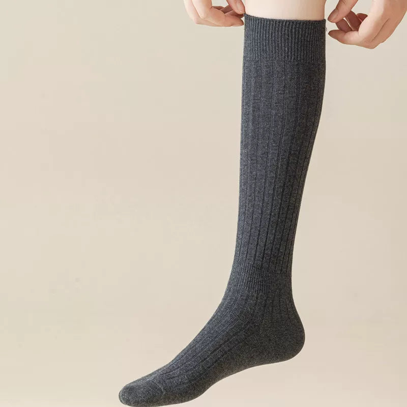 Double-Needle Calf Socks For Women In Spring And Autumn Thin Striped Pressure Slimming Solid Color Jk Versatile Knee-Length Wide Striped Stockings
