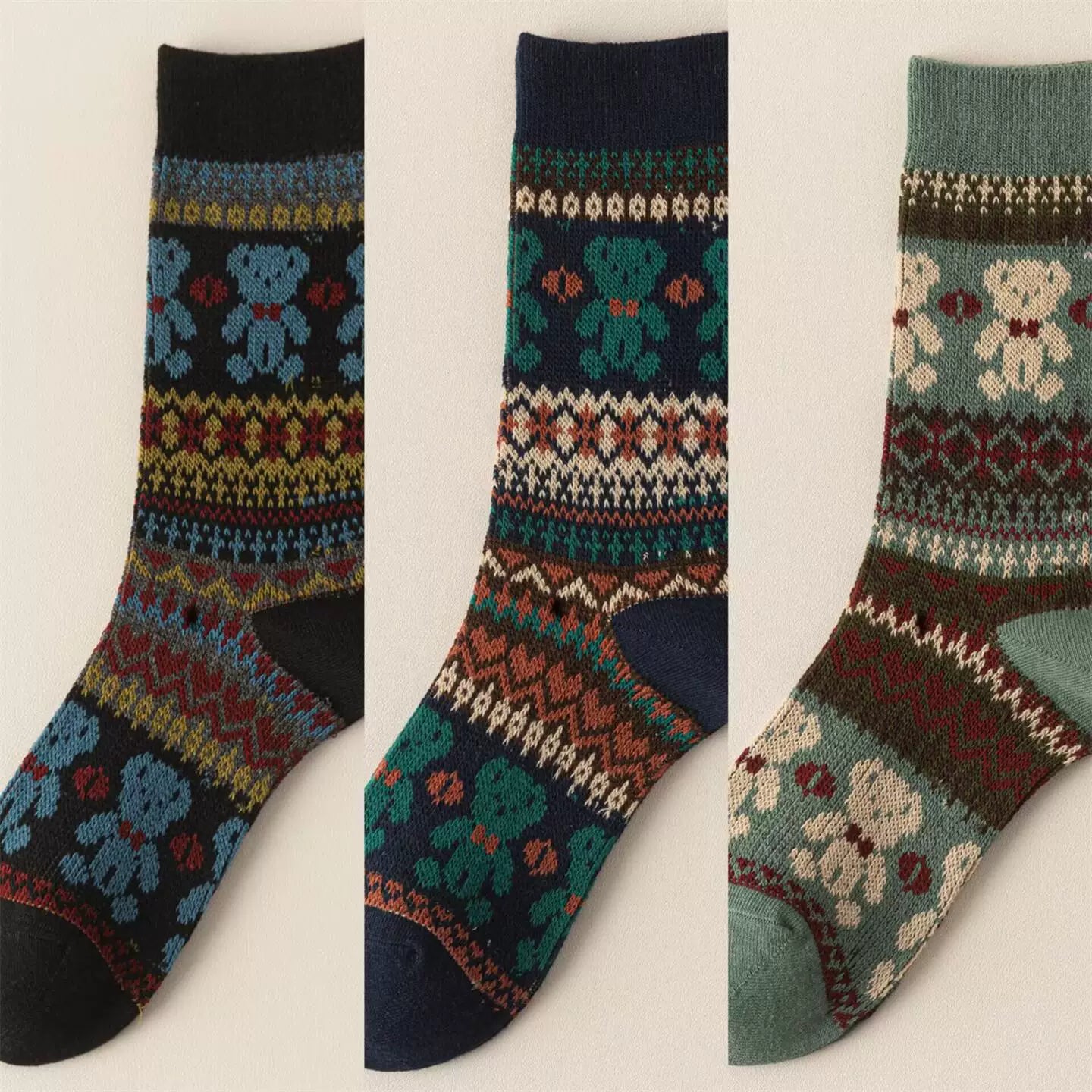 Findszx | Double-Knit Mid-Calf Cotton Socks for Women, Reversible Style, Autumn & Winter Everyday Wear