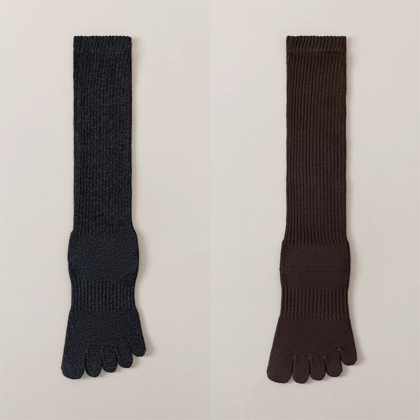 Findszx | Women’s Split-Toe Long Calf Socks in Warm Neutral Tones for Spring & Autumn Styling