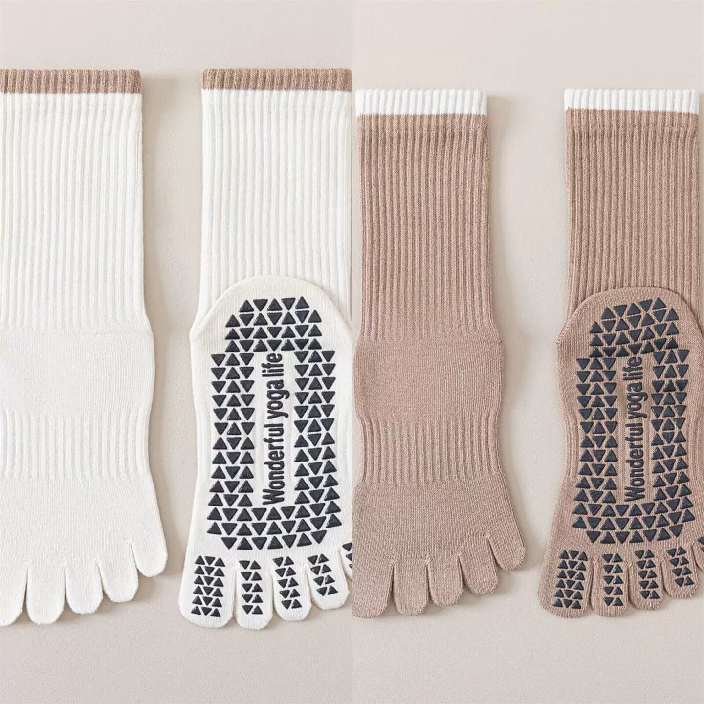 Findszx | Women’s Striped Five-Toe Yoga Socks with Grip for Pilates, Dance & Indoor Fitness