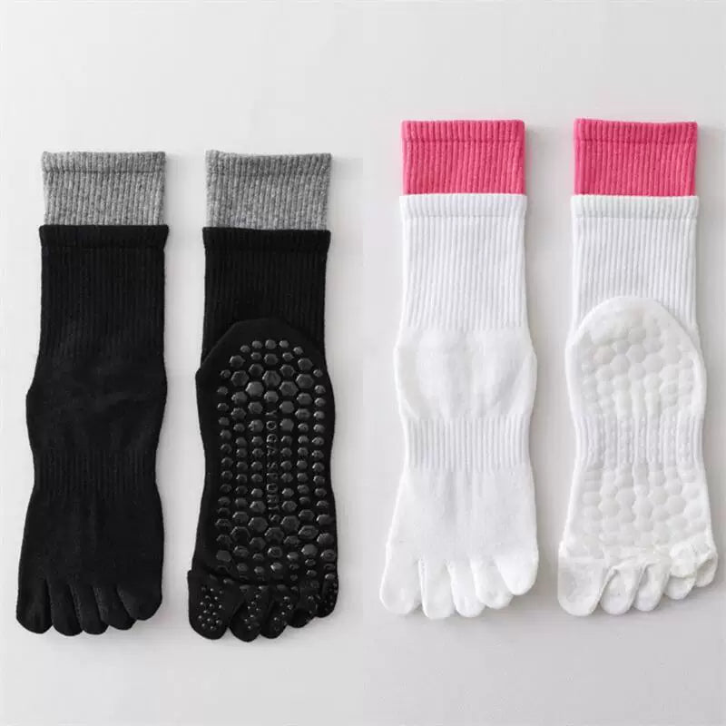 Findszx | Women’s Mid-Calf Five-Toe Yoga Socks with Grip for Pilates, Dance & Indoor Training
