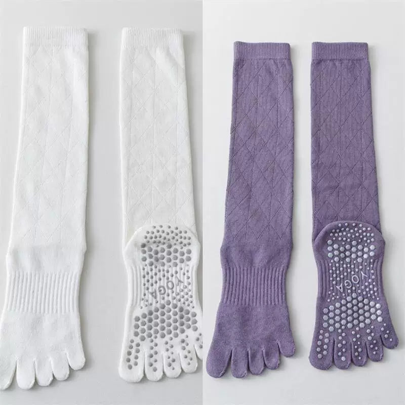 Findszx | Women’s Lightweight Long-Calf Five-Toe Yoga Socks with Grip for Pilates & Indoor Training