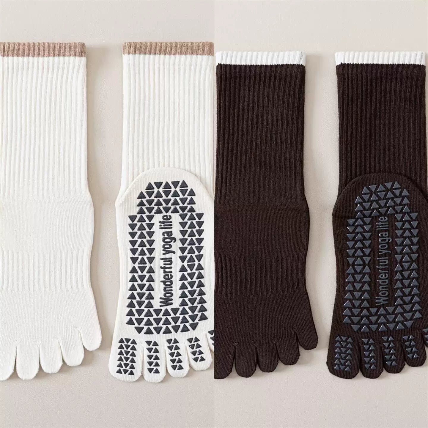 Findszx | Women’s Striped Five-Toe Yoga Socks with Grip for Pilates, Dance & Indoor Fitness