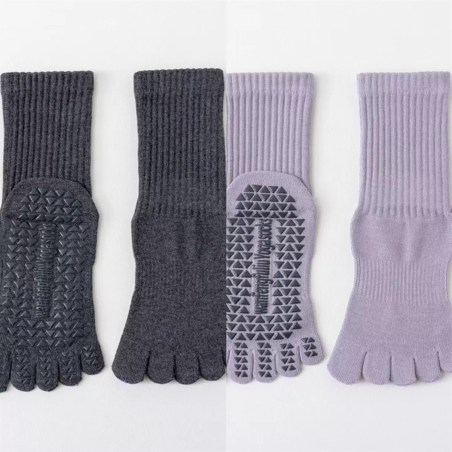 Findszx | Women’s Solid Color Mid-Calf Five-Toe Yoga Socks with Grip for Pilates & Indoor Fitness