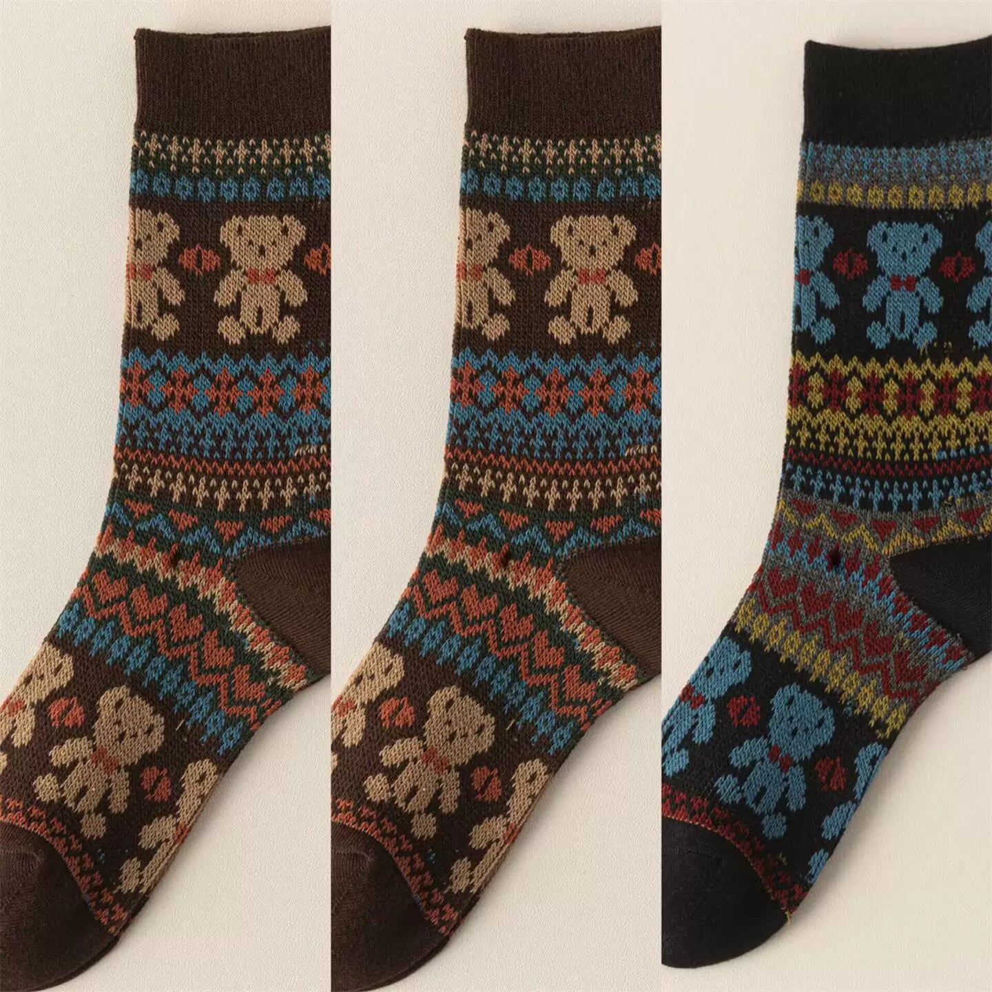 Findszx | Double-Knit Mid-Calf Cotton Socks for Women, Reversible Style, Autumn & Winter Everyday Wear