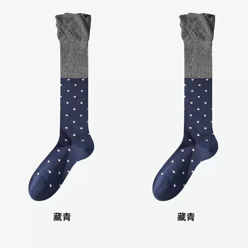 Findszx | Women’s Ballet-Inspired Lace Mid-Calf Cotton Socks with Polka Dot Detail for Spring & Summer Wear