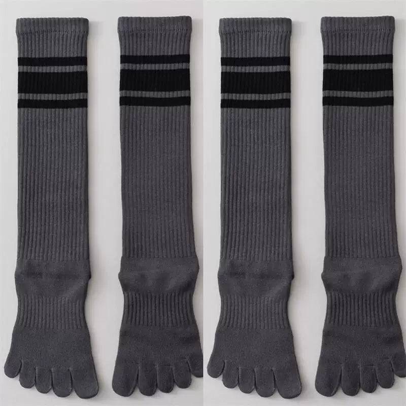Findszx | Women’s Knee-High Five-Toe Cotton Socks with Striped Design for Spring & Autumn Wear