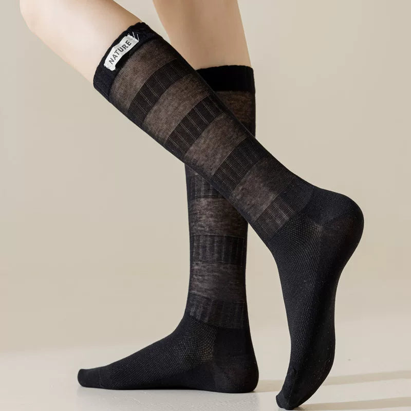 Findszx | Women’s Mid-High Calf Cotton Socks with Fabric Label Detail for Spring & Summer Wear