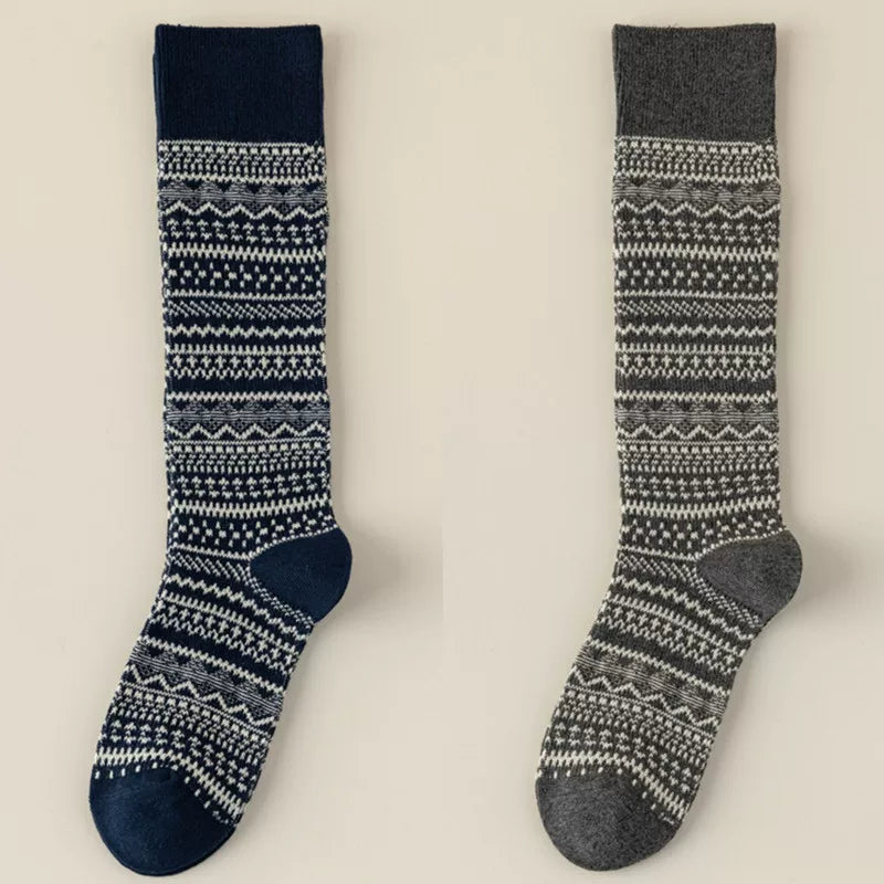 Findszx | Women’s Retro-Inspired High Cotton Socks with Double-Knit Design for Autumn & Winter Wear