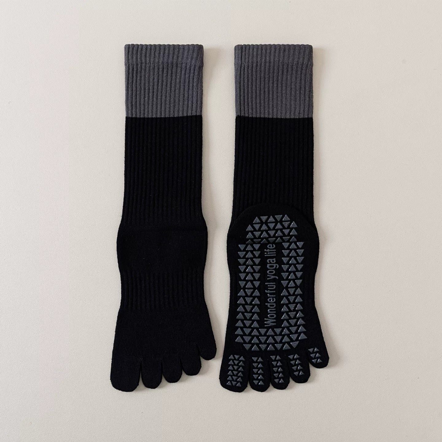 Findszx | Women’s Color-Block Mid-Calf Split-Toe Yoga Socks with Grip for Pilates & Indoor Fitness