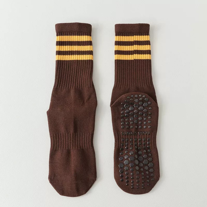 Findszx | Women’s Striped Mid-Calf Yoga Socks with Grip for Pilates, Barre & Indoor Training