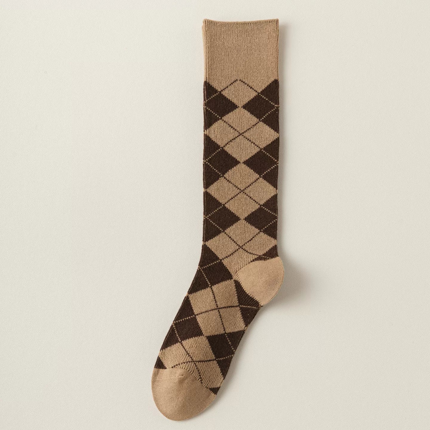Findszx | Women’s Retro-Inspired Knee-High Cotton Socks with Diamond Pattern for Autumn & Winter Wear