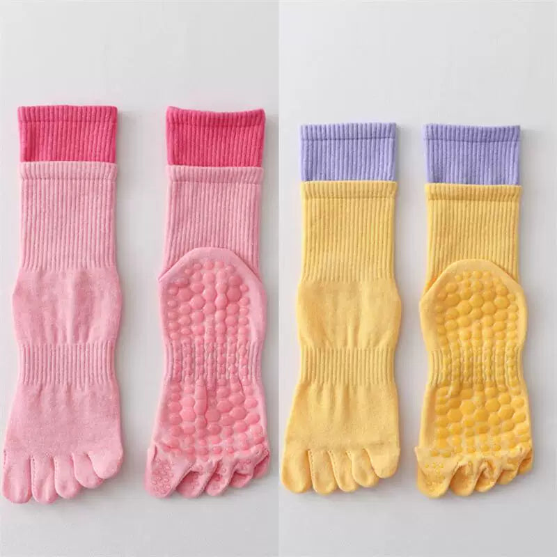 Findszx | Women’s Mid-Calf Five-Toe Yoga Socks with Grip for Pilates, Dance & Indoor Training