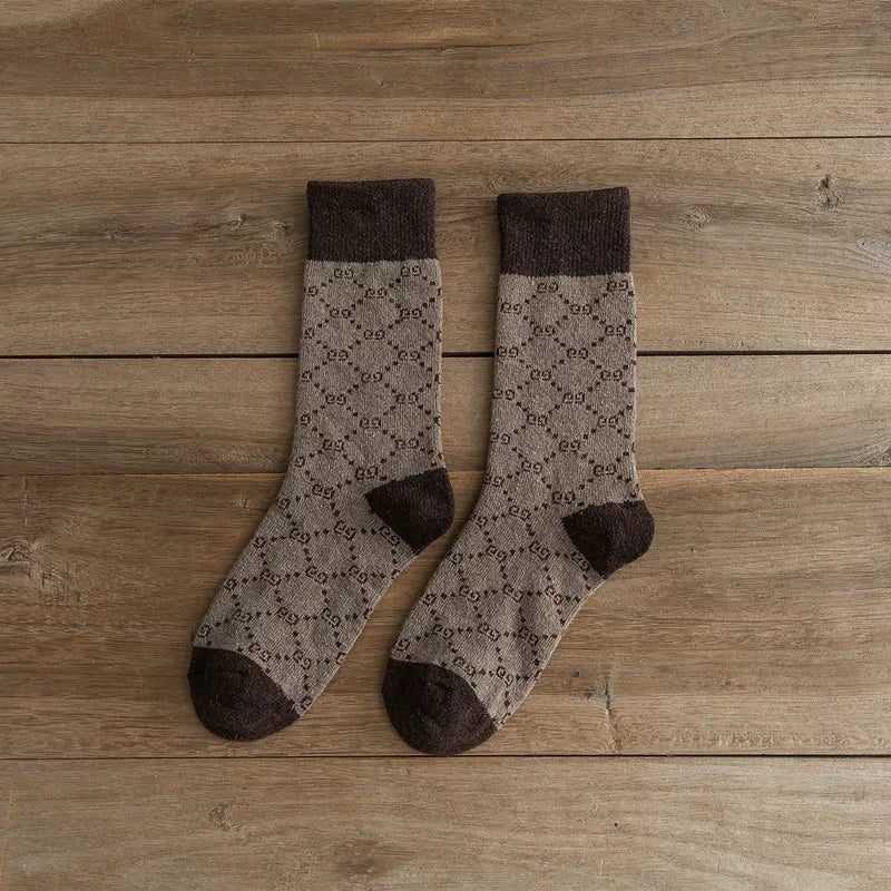 Findszx | Women’s Mid-Calf Wool-Blend Socks with Letter Detail and Soft Pile Texture for Autumn & Winter Wear