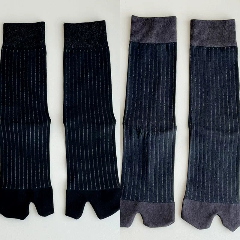 Findszx | Women’s Two-Toe Mid-Calf Socks with Vertical Stripe Detail for Spring & Summer Wear
