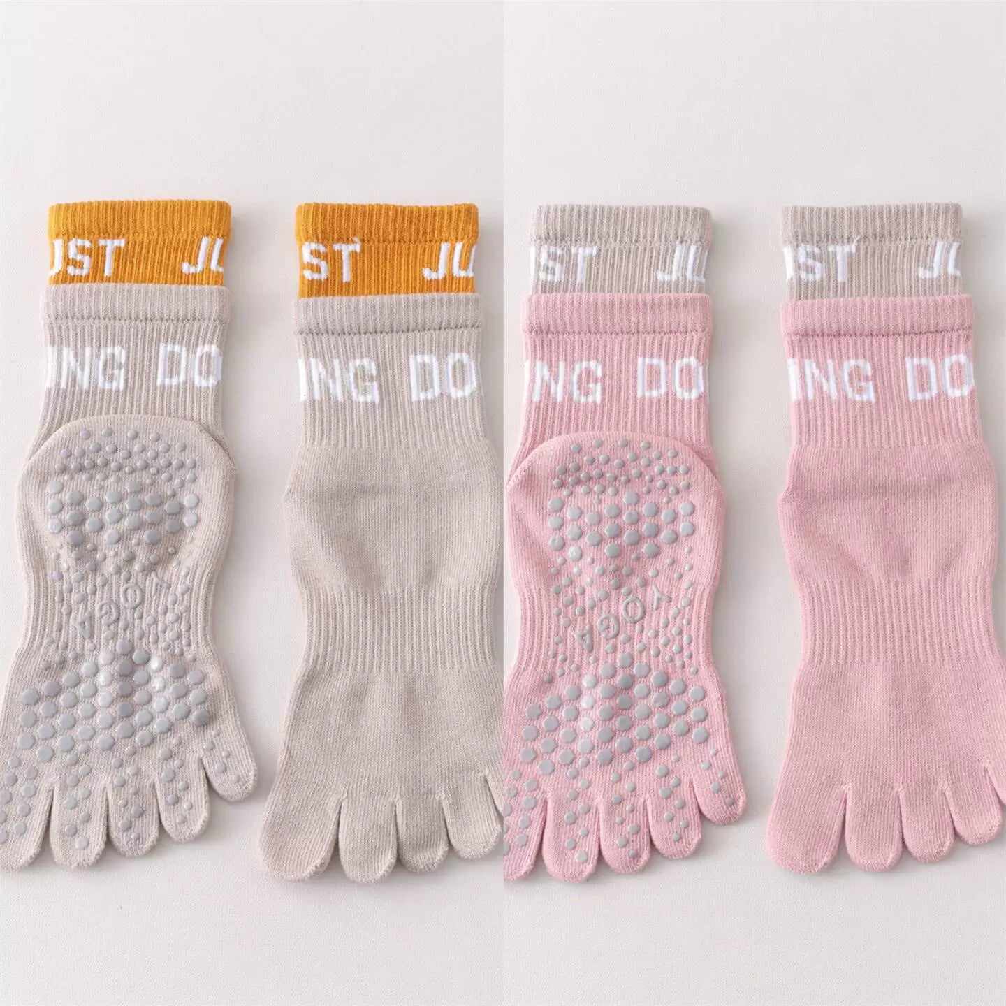 Findszx | Women’s Color-Block Mid-Calf Five-Toe Yoga Socks with Grip for Pilates & Indoor Fitness