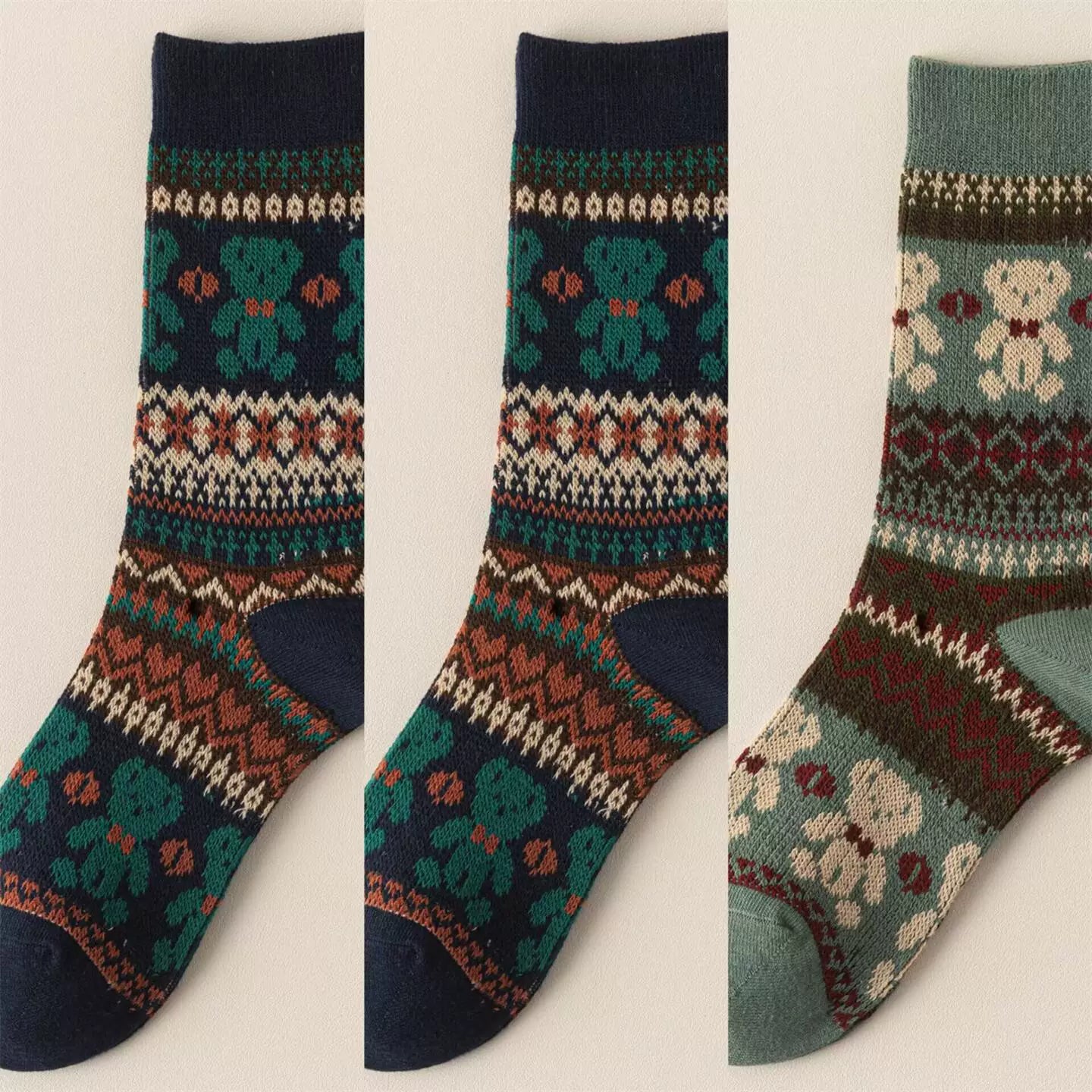 Findszx | Double-Knit Mid-Calf Cotton Socks for Women, Reversible Style, Autumn & Winter Everyday Wear