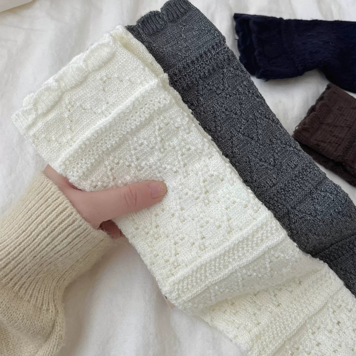 Findszx | Women’s Ballet-Inspired Lace Calf Socks with Textured Knit for Autumn & Winter Wear