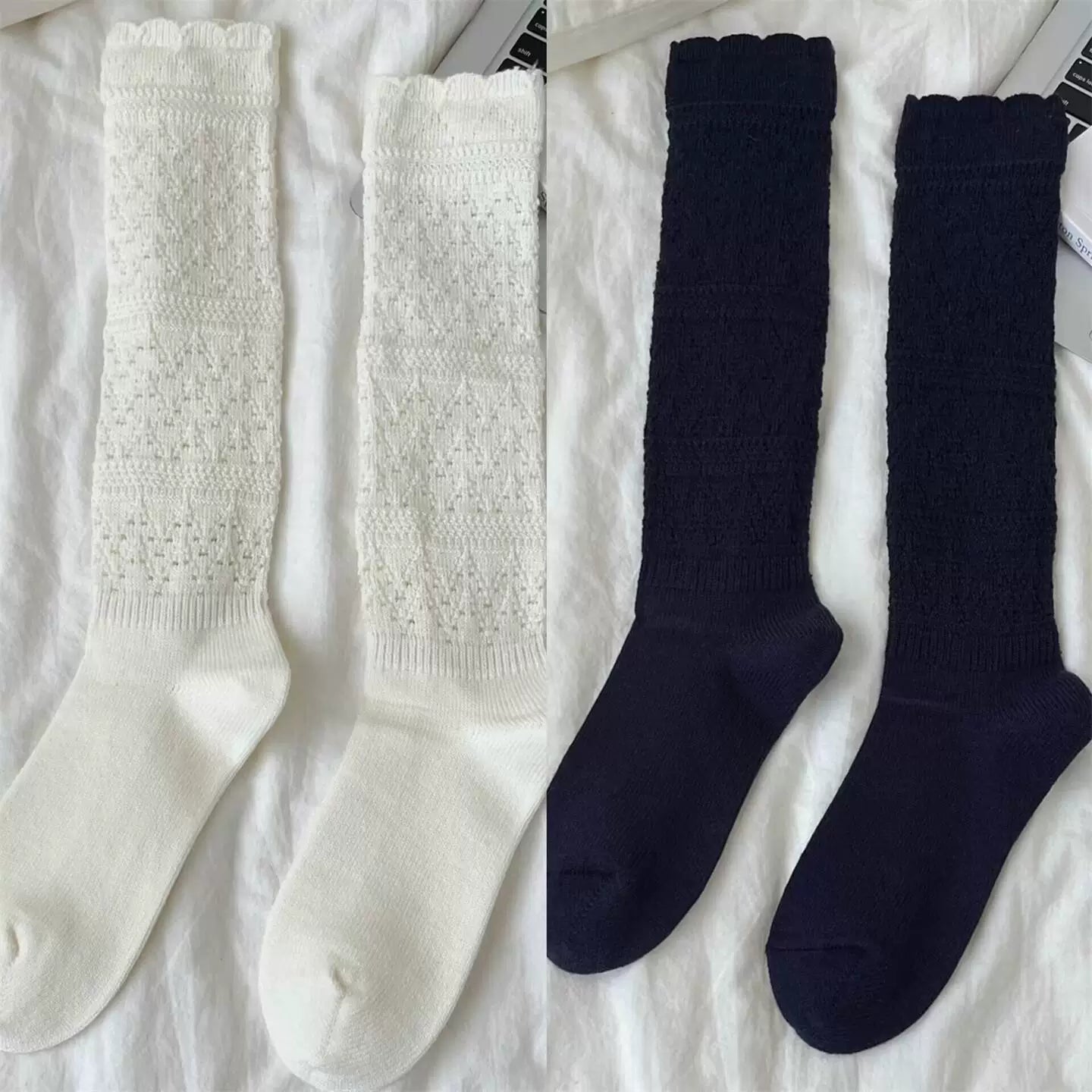 Findszx | Women’s Ballet-Inspired Lace Calf Socks with Textured Knit for Autumn & Winter Wear