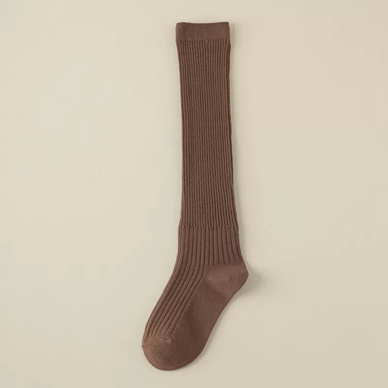 Findszx | Women’s White Long Calf Pile Socks with Vertical Stripe Texture for Spring & Summer Wear