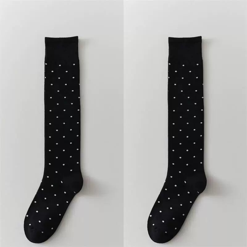 Findszx | Women’s Polka Dot Cotton Calf Socks with Light Pile Texture for Spring & Autumn Wear