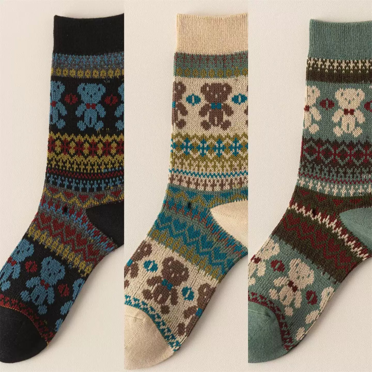 Findszx | Double-Knit Mid-Calf Cotton Socks for Women, Reversible Style, Autumn & Winter Everyday Wear