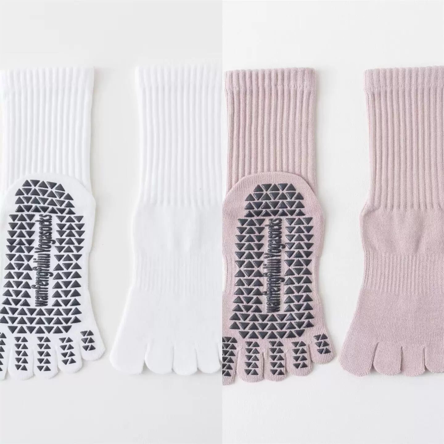 Findszx | Women’s Solid Color Mid-Calf Five-Toe Yoga Socks with Grip for Pilates & Indoor Fitness