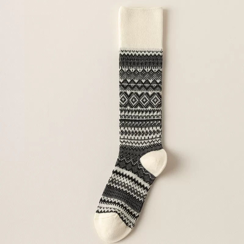 Findszx | Women’s Retro-Inspired High Cotton Socks with Double-Knit Design for Autumn & Winter Wear