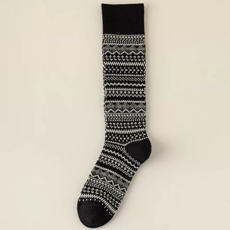 Findszx | Women’s Retro-Inspired High Cotton Socks with Double-Knit Design for Autumn & Winter Wear