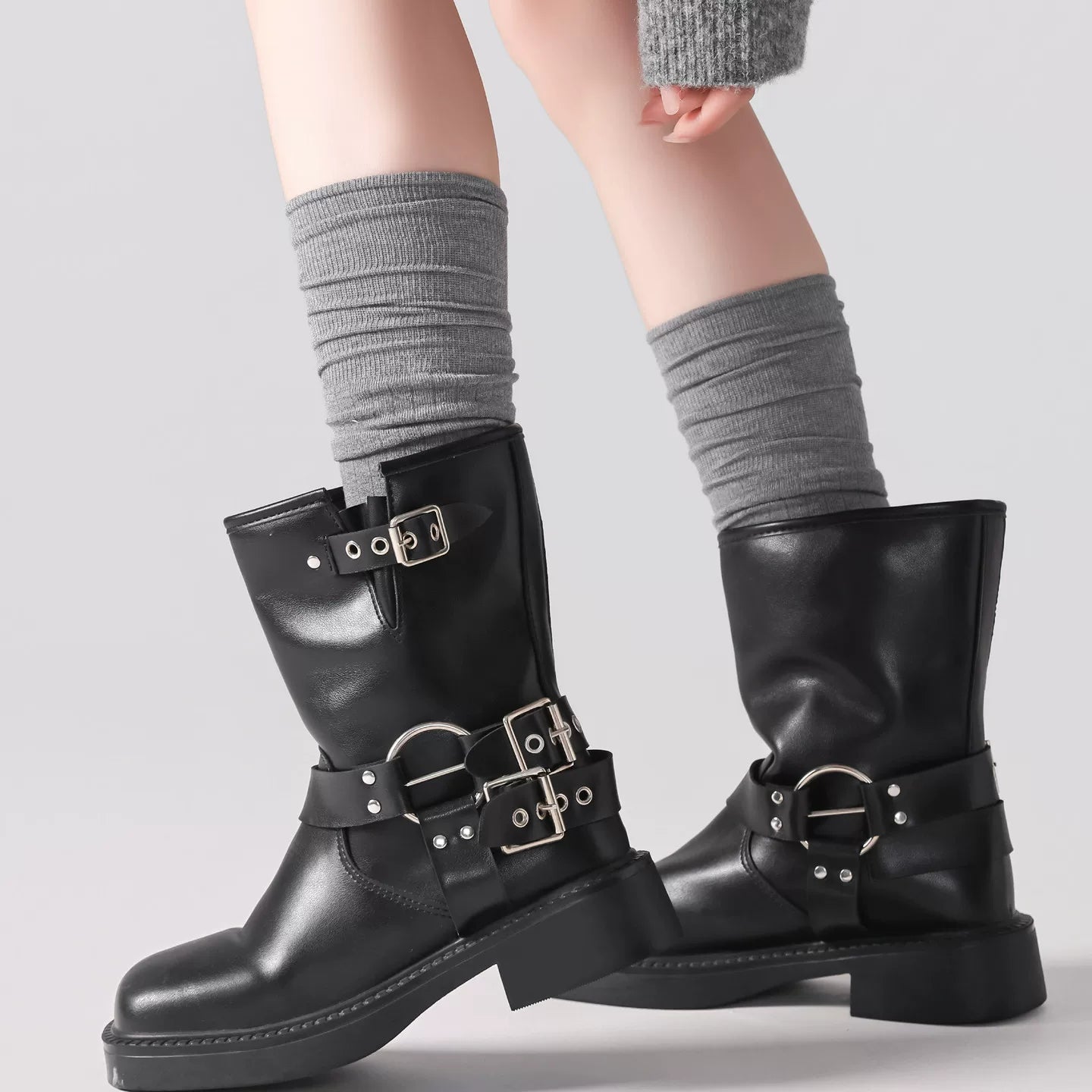 Findszx | Women’s Lightweight Wool-Blend Calf Socks in Solid Colors for Spring & Autumn Wear