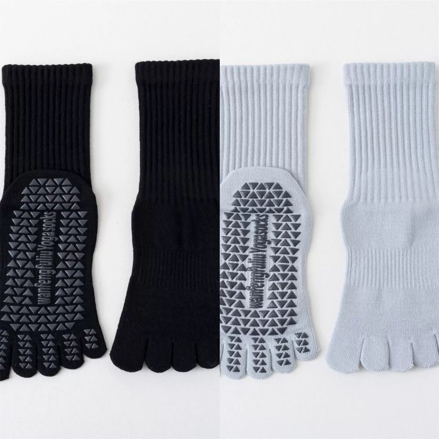 Findszx | Women’s Solid Color Mid-Calf Five-Toe Yoga Socks with Grip for Pilates & Indoor Fitness