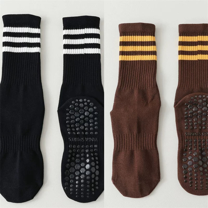 Findszx | Women’s Striped Mid-Calf Yoga Socks with Grip for Pilates, Barre & Indoor Training