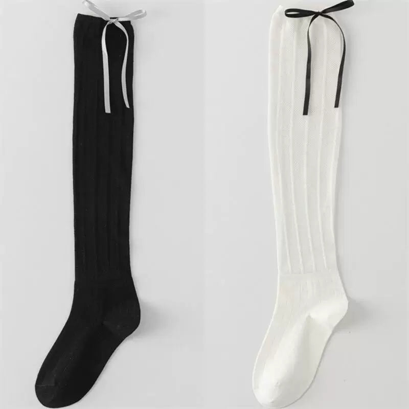 Findszx | Women’s Ballet-Inspired Hollow Knit Calf Socks with Bow Detail for Spring & Summer Wear