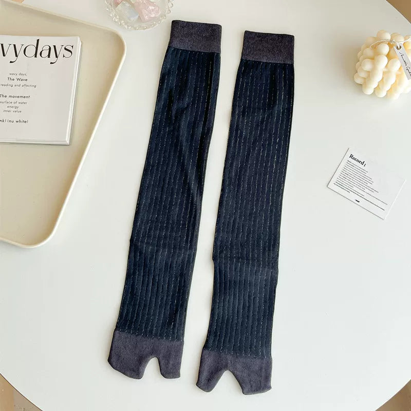 Findszx | Women’s Two-Toe Mid-Calf Socks with Vertical Stripe Detail for Spring & Summer Wear