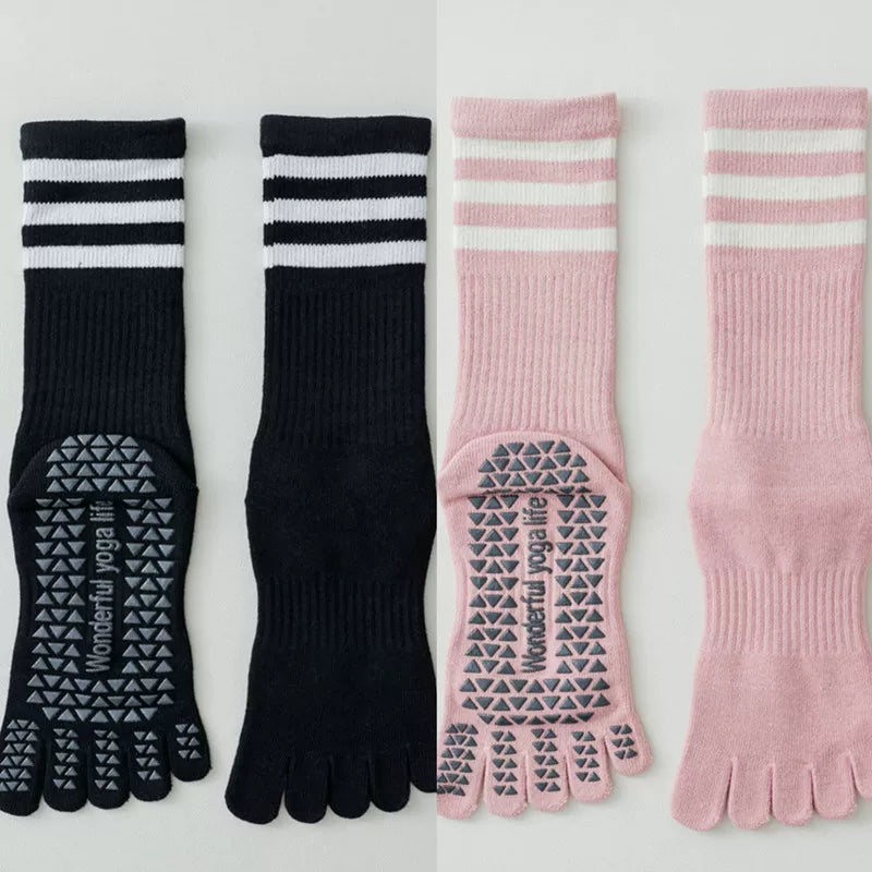 Findszx | Women’s Mid-Calf Split-Toe Five-Toe Cotton Yoga Socks with Grip for Pilates & Indoor Fitness