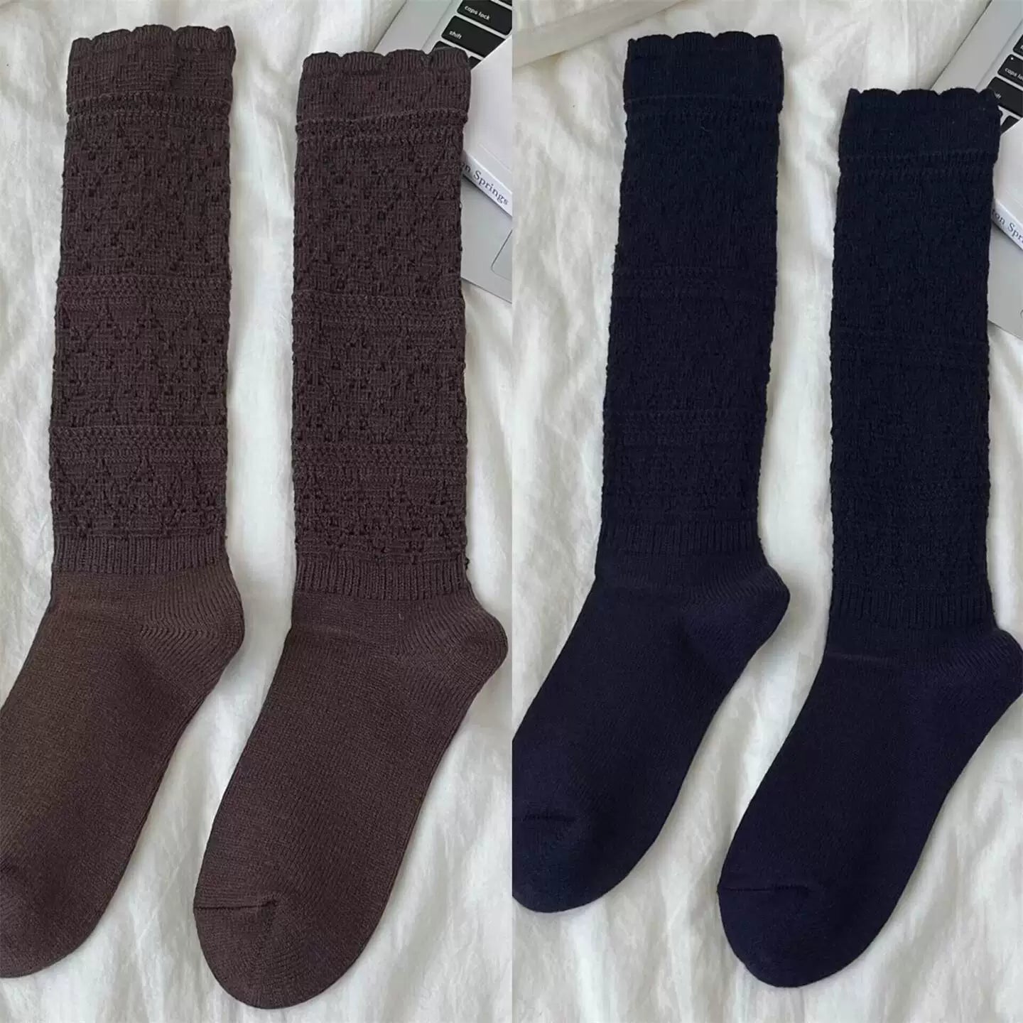 Findszx | Women’s Ballet-Inspired Lace Calf Socks with Textured Knit for Autumn & Winter Wear