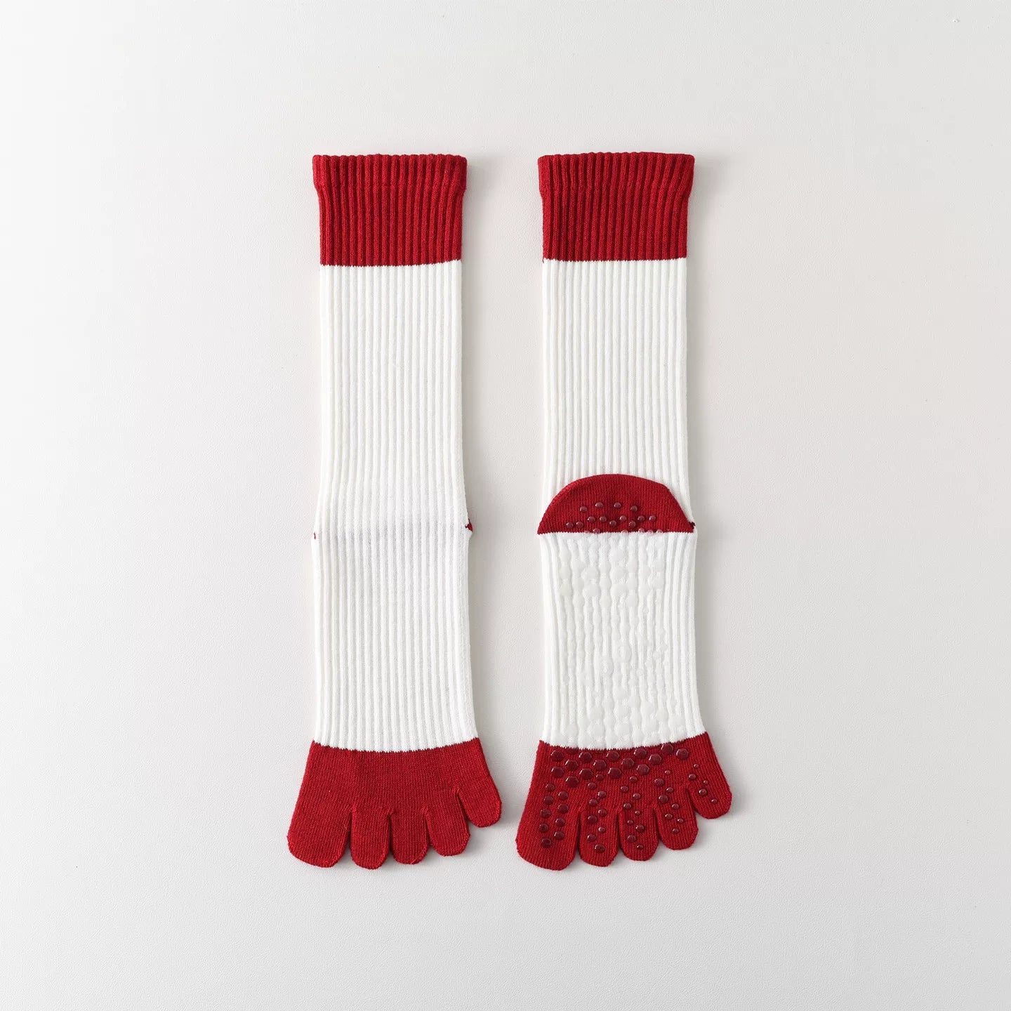 Findszx | Women’s Red Mid-Calf Five-Toe Yoga Socks with Grip for Pilates & Indoor Fitness