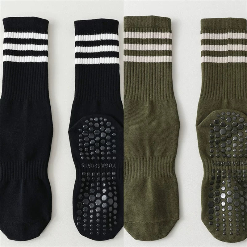 Findszx | Women’s Striped Mid-Calf Yoga Socks with Grip for Pilates, Barre & Indoor Training